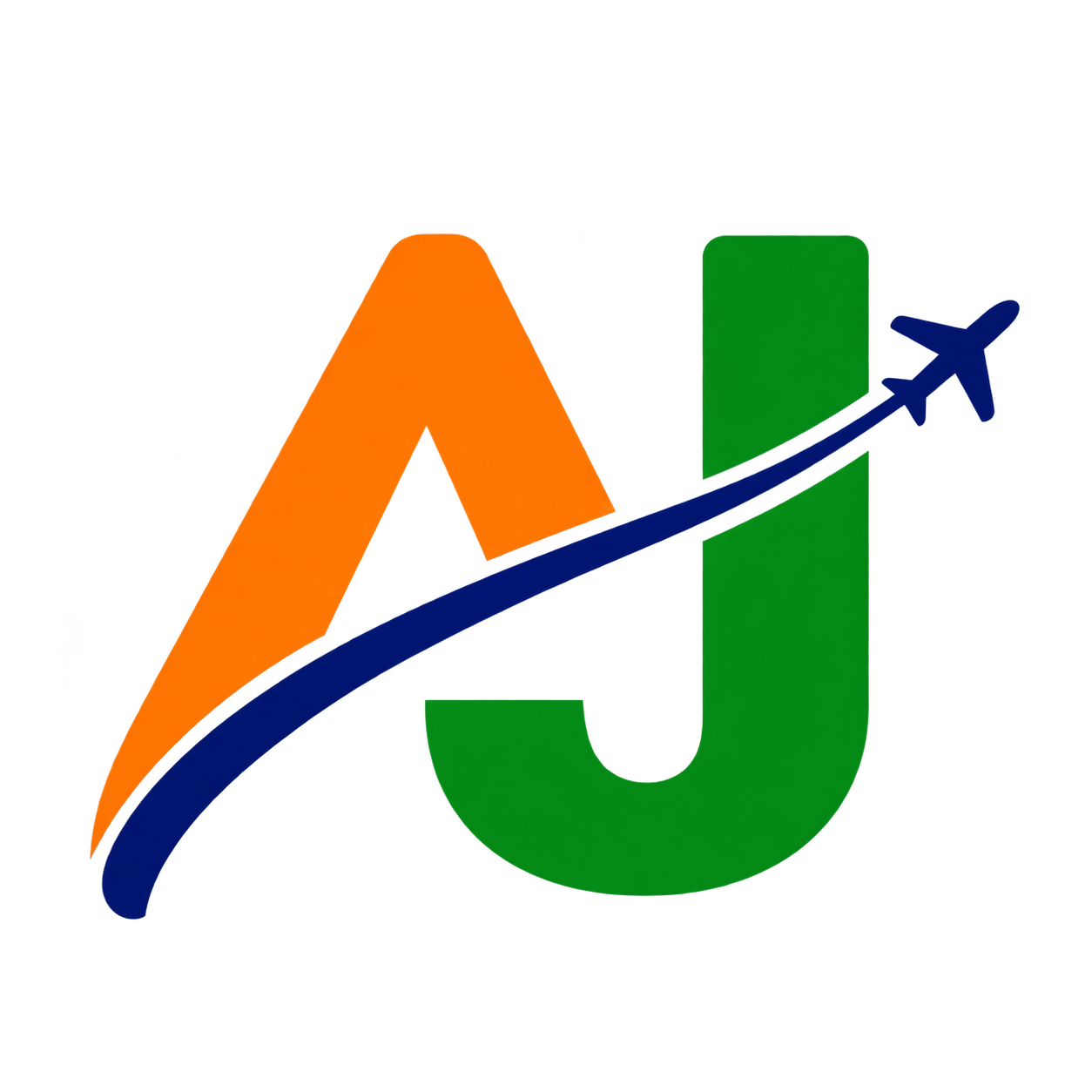AJ: saffron A, green J and a navy flight path
